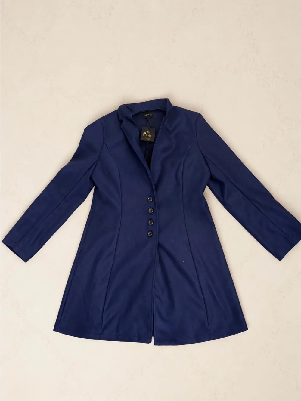 Button Up Long Sleeve Coat - Dark Blue, Large